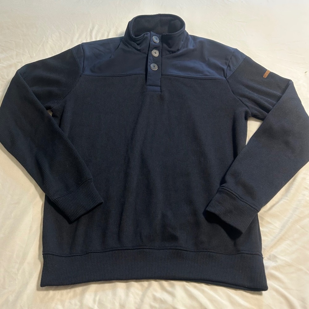 Decathlon Tribord Mens XL Navy Blue Ribbed Fleece Quarter Pullover Sweater